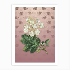 Vintage Oakleaf Hydrangea Botanical on Dusty Pink Pattern n.2393 Art Print
