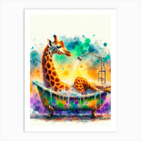 Giraffe In Bath 1 Art Print