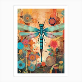 Dragonfly Collage Bright Colours 2 Art Print