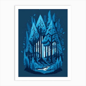 A Fantasy Forest At Night In Blue Theme 59 Art Print