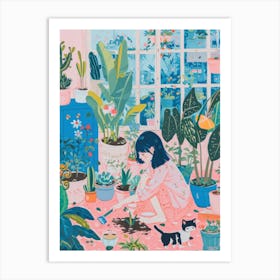 Girl Gardening Lo Fi Kawaii Illustration 4 Art Print