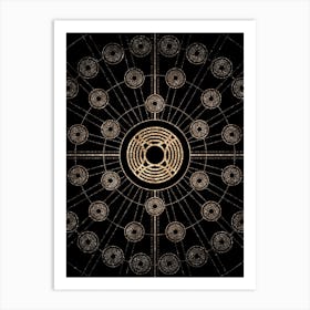 Geometric Glyph Radial Array in Glitter Gold on Black n.0485 Art Print