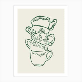 Green Fine Line Mugs Kitchen Posters Art Print