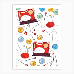 Seamless Pattern With Sewing Machine Art Print