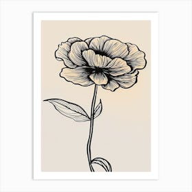 Line Art Marigold Flowers Illustration Neutral 3 Art Print