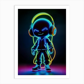 Stickman In Headphones, music, stickman, smile, neon, man, colorful Art Print