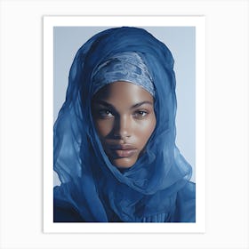 purple cyanotype portrait of a woman wear a hijab Art Print