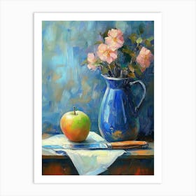 Blue Still Life With A Knife And An Apple 1 Art Print