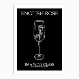 English Rose In A Wine Glass Line Drawing 3 Poster Inverted Art Print