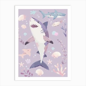 Purple Largetooth Cookiecutter Shark Illustration 1 Art Print