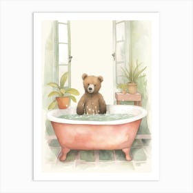 Teddy Bear Painting On A Bathtub Watercolour 5 Art Print
