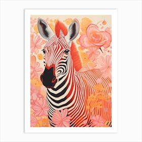 Floral Zebra Portrait Art Print