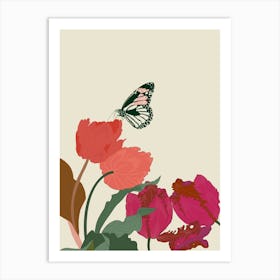 Tulips And Butterflies Art Print