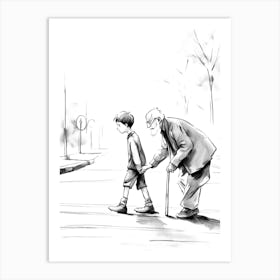 Old Man Walking Boy Art Print