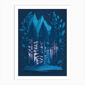 A Fantasy Forest At Night In Blue Theme 94 Art Print