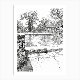 Barton Springs Pool Austin Texas Black And White Drawing 4 Art Print