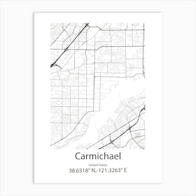 Carmichael,United States Minimalist Map Art Print