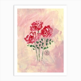 Red Roses on Peach Art Print