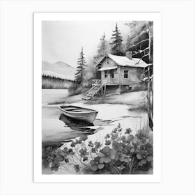 Black And White Of A House Art Print