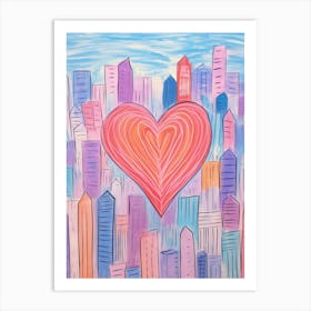 Heart Doodle Skyline 3 Art Print