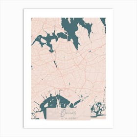 Queens New York Pink and Blue Cute Script Street Map 1 Art Print