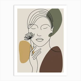 Portrait Of A Woman Holding A Flower Art Print