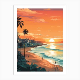 Manly Beach Australia At Sunset Vibrant Painting 1 Art Print