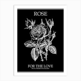 Black And White Rose Line Drawing 10 Poster Inverted Art Print