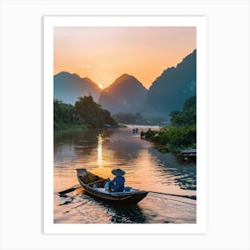 Sunset On The River In Vietnam Art Print