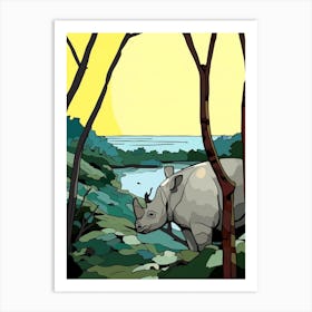 Geometric Rhino Line Illustration By The River 5 Art Print