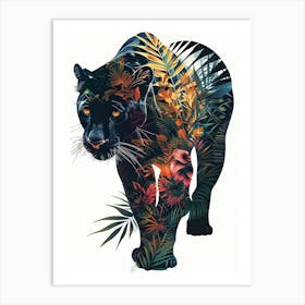 Double Exposure Realistic Black Panther With Jungle 6 Art Print