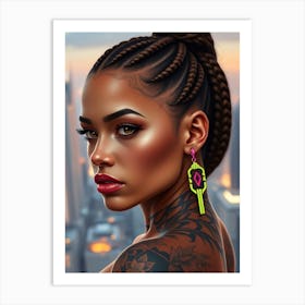 Tattooed Woman With Earrings Art Print