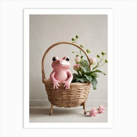 Cute Pink Frog In A Floral Basket (18) Art Print