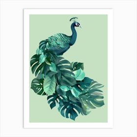 Peacock With Leaves 2 Art Print