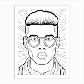 Person With Glasses Colouring Book Style 1 Art Print