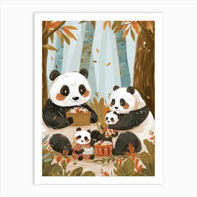 Giant Panda Family Picnicking In The Woods Storybook Illustration 2 Art Print