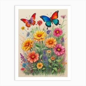 Butterflies In The Garden 2 Art Print