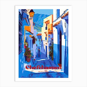 Chefchaouen Morocco Cobble Street Digital Travel Illustration Art Print