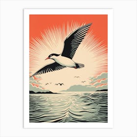 Vintage Bird Linocut Common Tern 1 Art Print