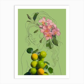 Girl With Flowers and lemons Art Print