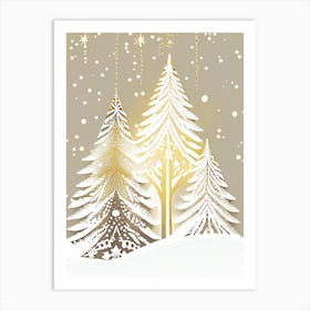 Snowfalkes By Christmas Tree, Snowflakes, Neutral Abstract 1 Art Print