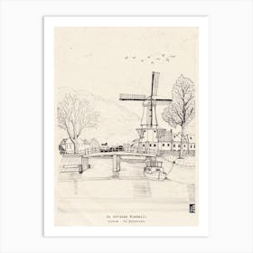 Haarlem Netherlands Pen & Ink Art Print - Windmill Black Fine Line Illustration - Dutch Windmill Print - Netherlands Travel Art Print Art Print