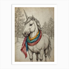 Unicorn With Scarf Art Print