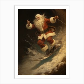 Santa Claus Snowboarding Art Print