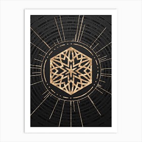 Geometric Glyph Symbol in Gold with Radial Array Lines on Dark Gray n.0126 Art Print