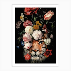 Tiger With Flowers Art Print