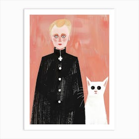 Cat And Boy Art Print