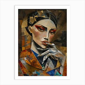 Abstract Geisha Portrait in Cubist Style Art Print