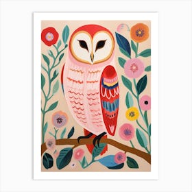 Pink Scandi Barn Owl 4 Art Print