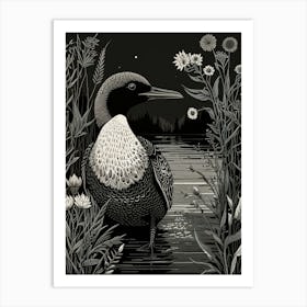 Bird Linocut Common Loon 1 Art Print